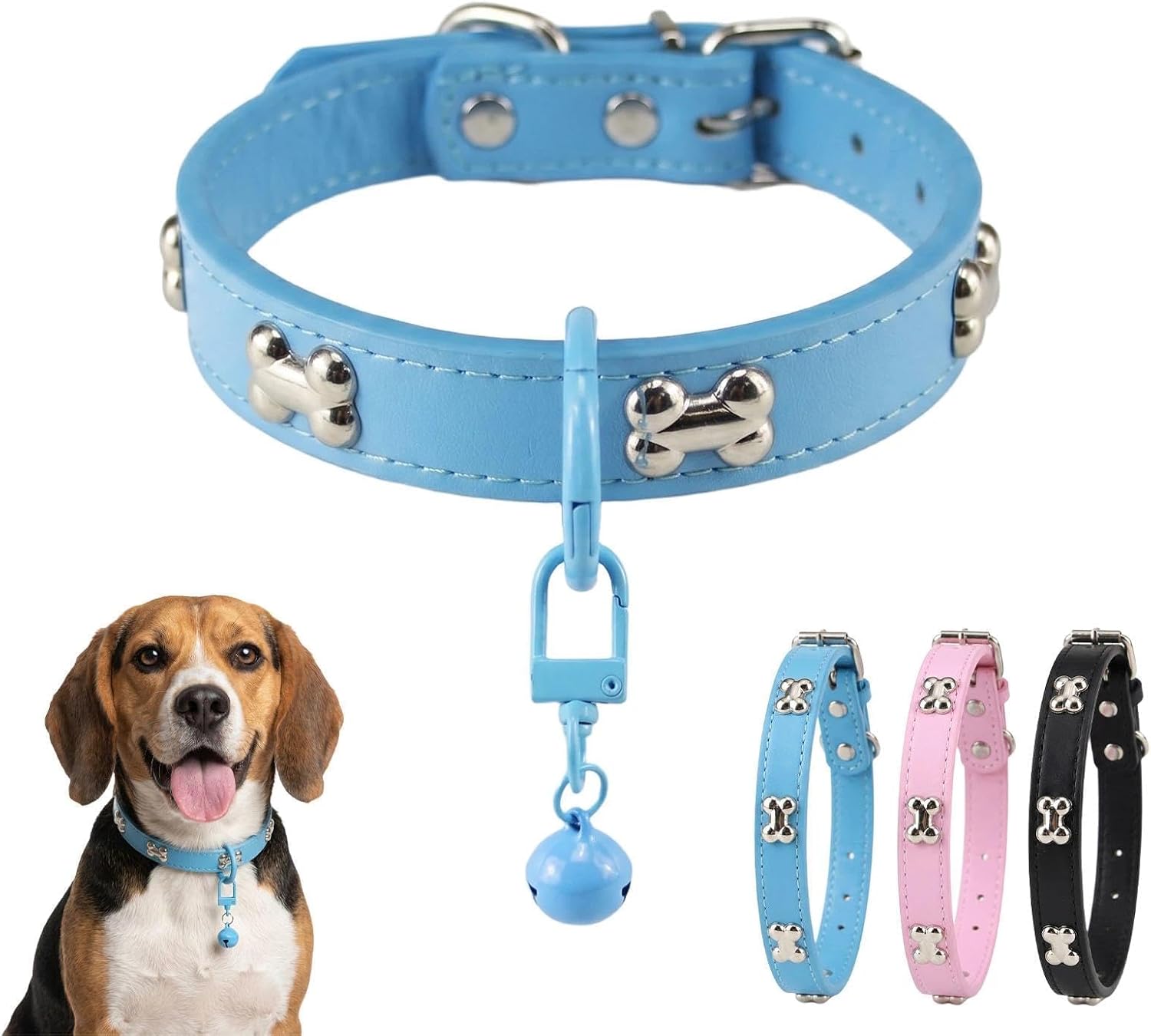 Adjustable Dog Collar with Bell — Blue · L — 1