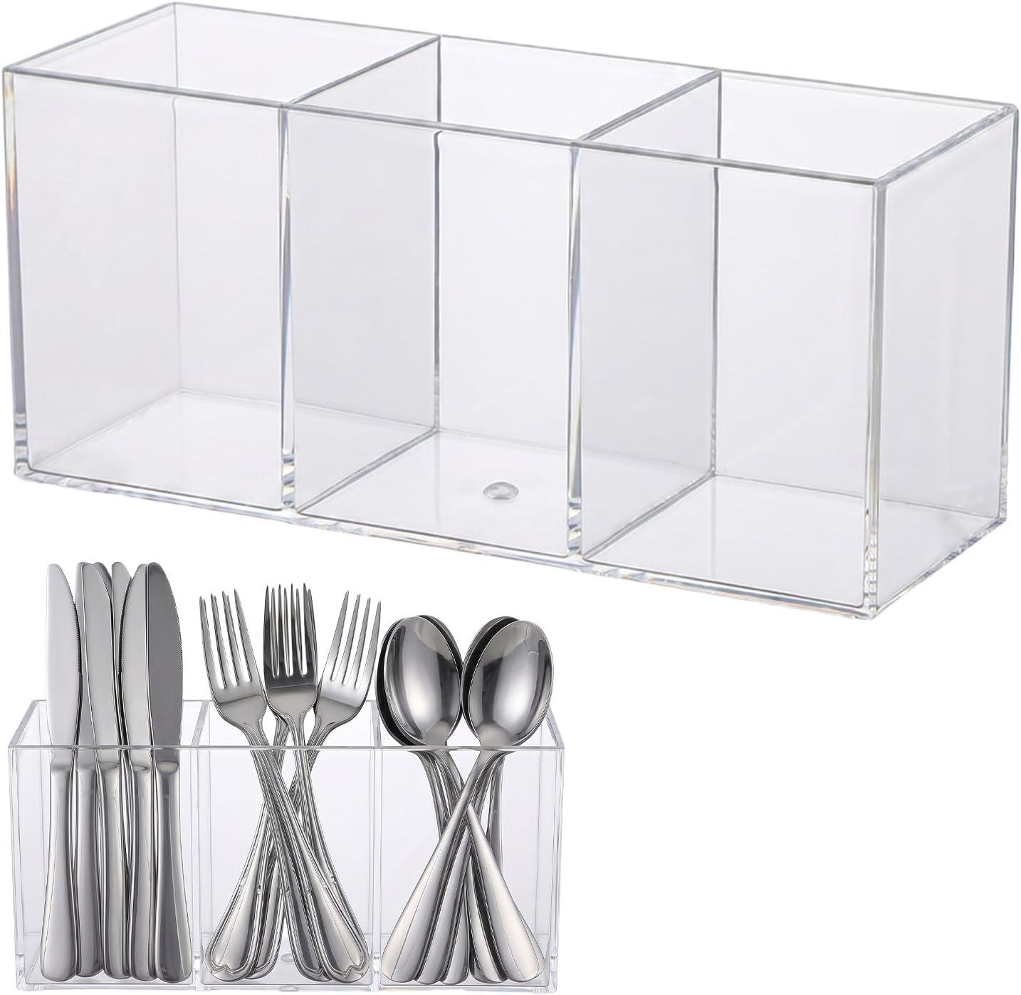 Organizador de cubiertos de 3 compartimentos — Transparente — 1