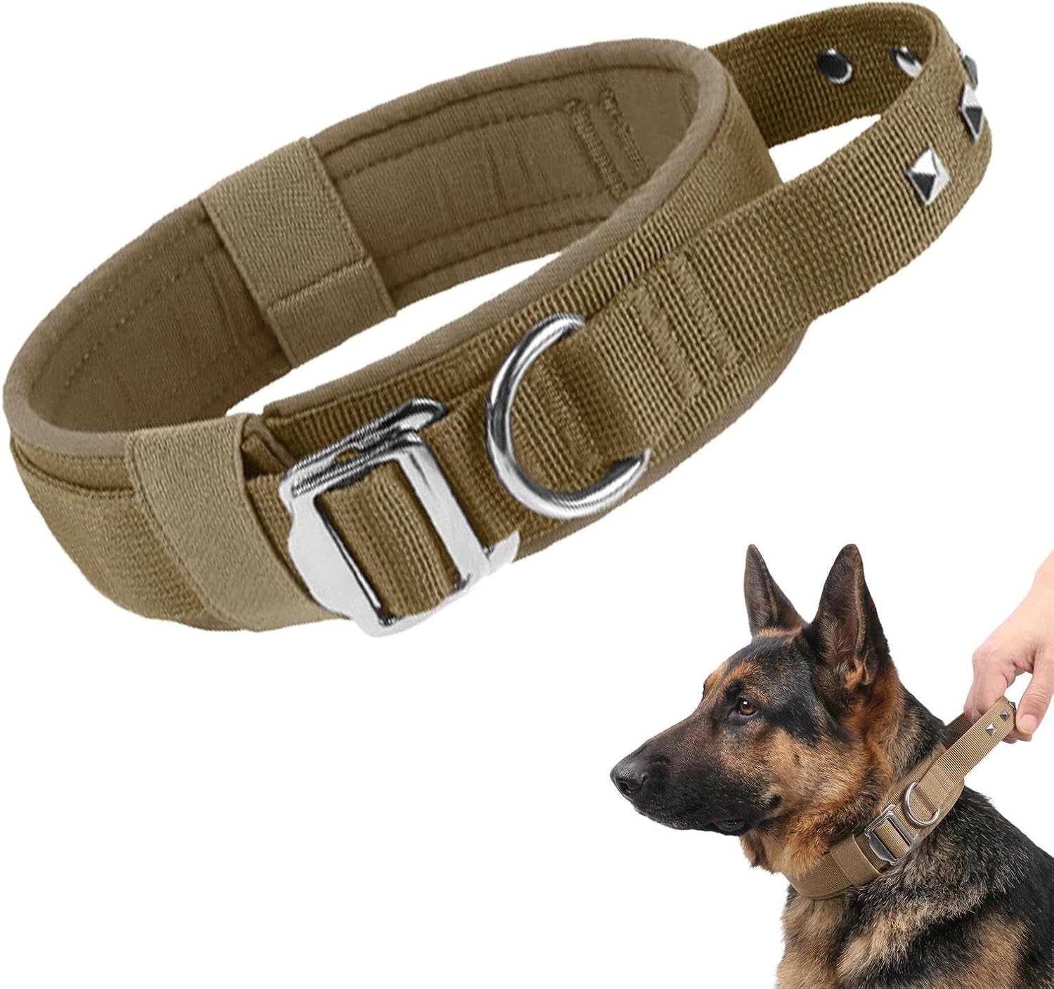Hundehalsband mit Griff und Metallschnalle — Khaki · L — 1