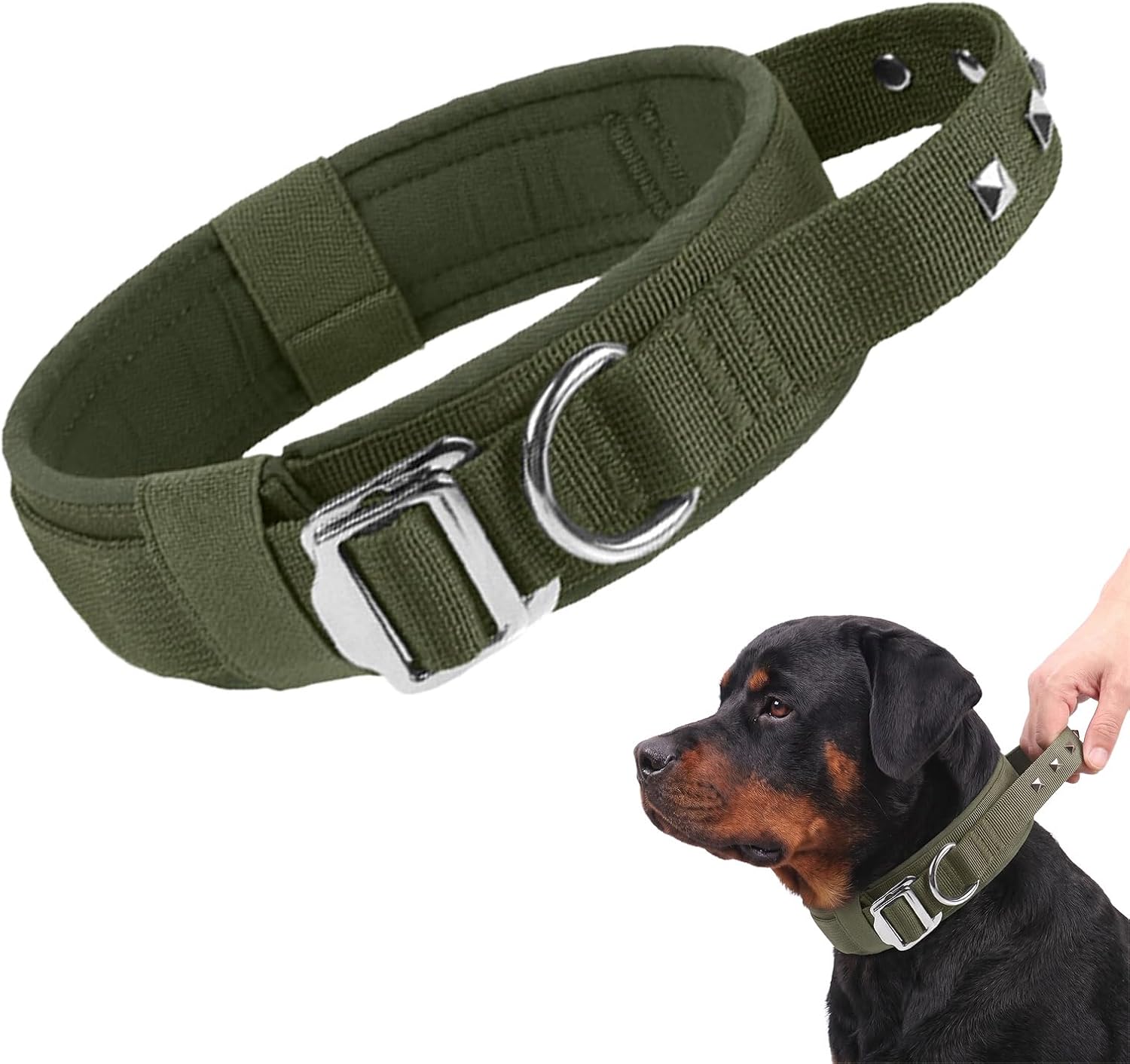 Collare per cane con maniglia e fibbia metallica — Verde oliva · XL — 1