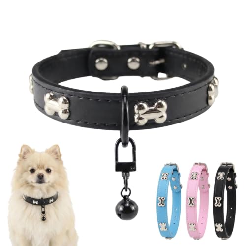 Adjustable Dog Collar with Bell — Black · XL