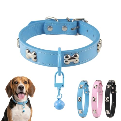 Adjustable Dog Collar with Bell — Blue · XL