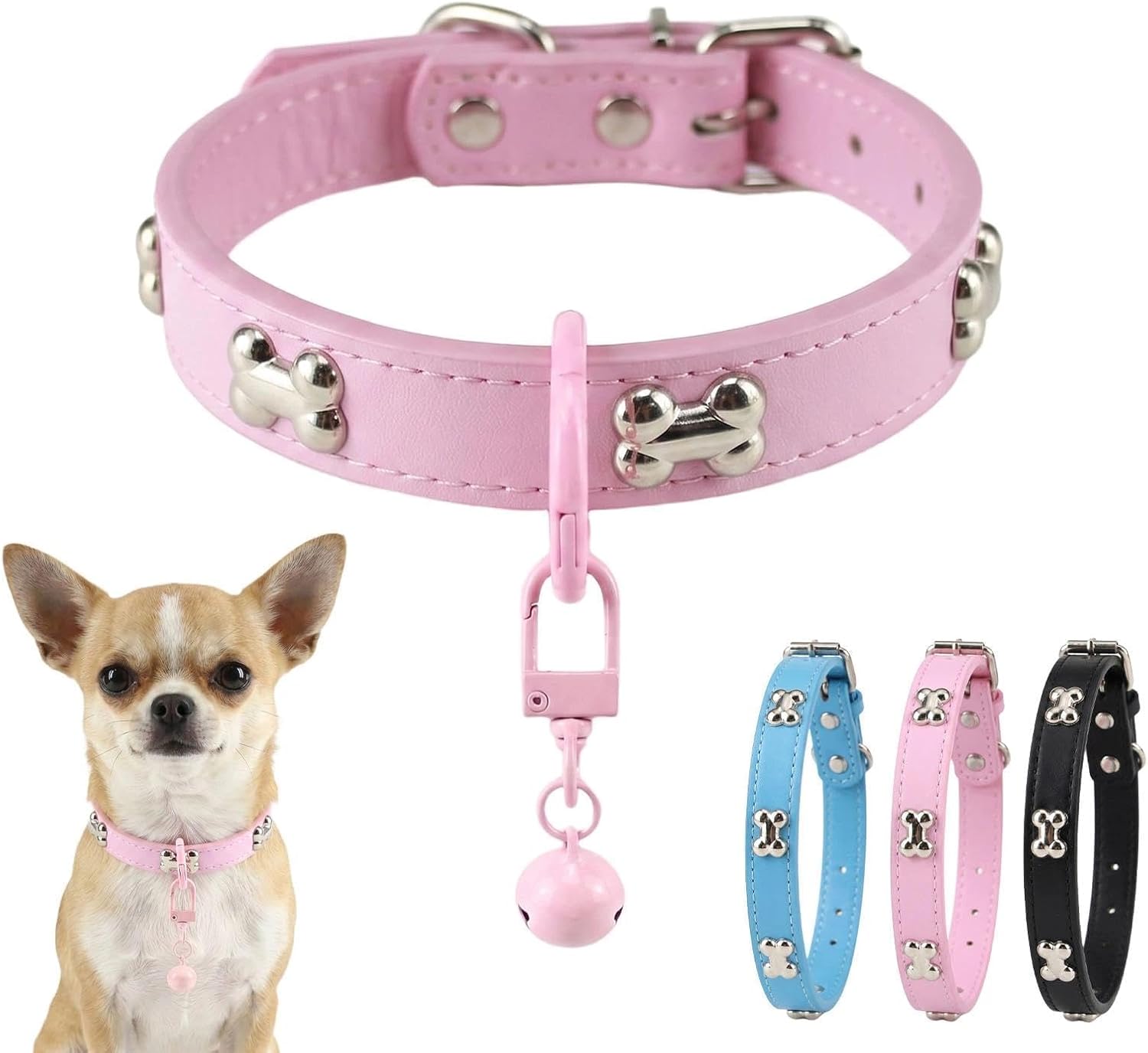 Adjustable Dog Collar with Bell — Pink · XL — 1