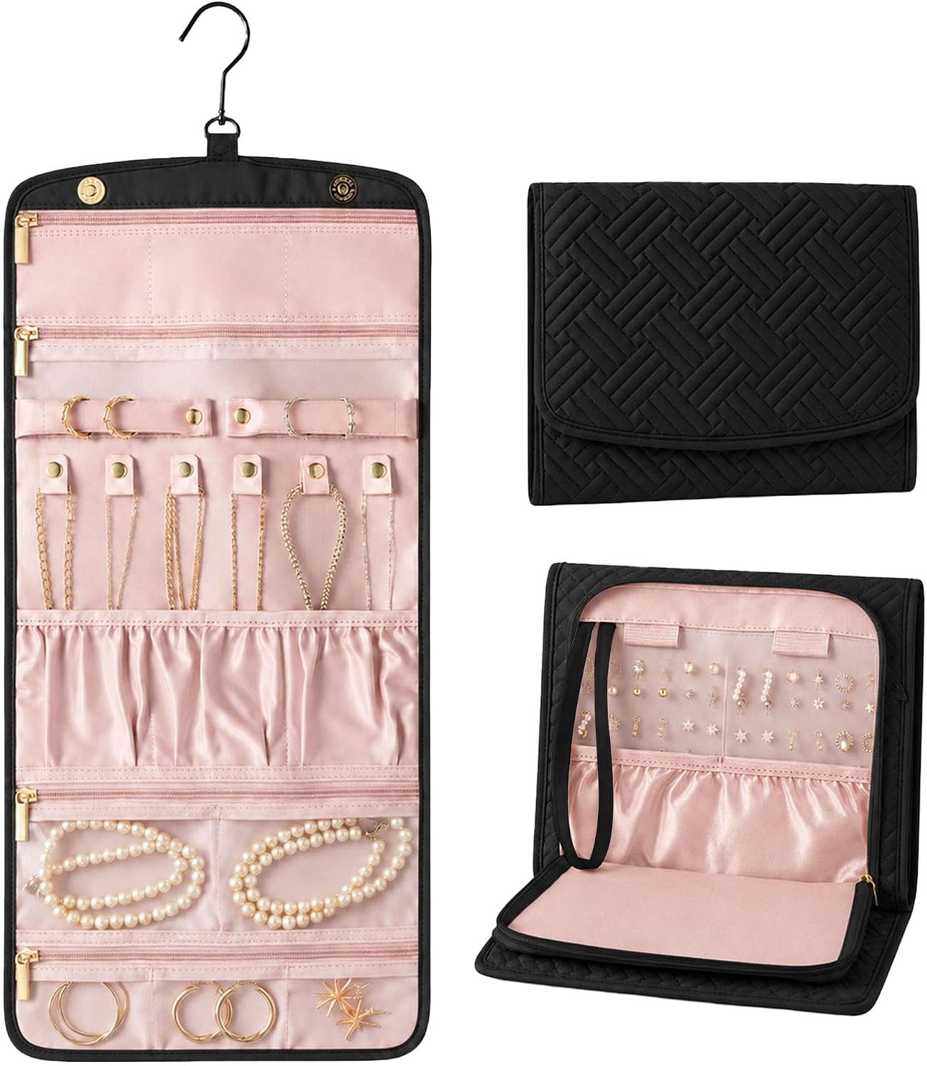Double-Sided Hanging Jewelry Organizer — Black — 1